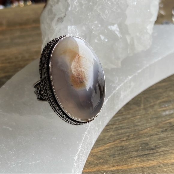 HUGE MONTANA AGATE STERLING SILVER RING - Picture 3 of 9